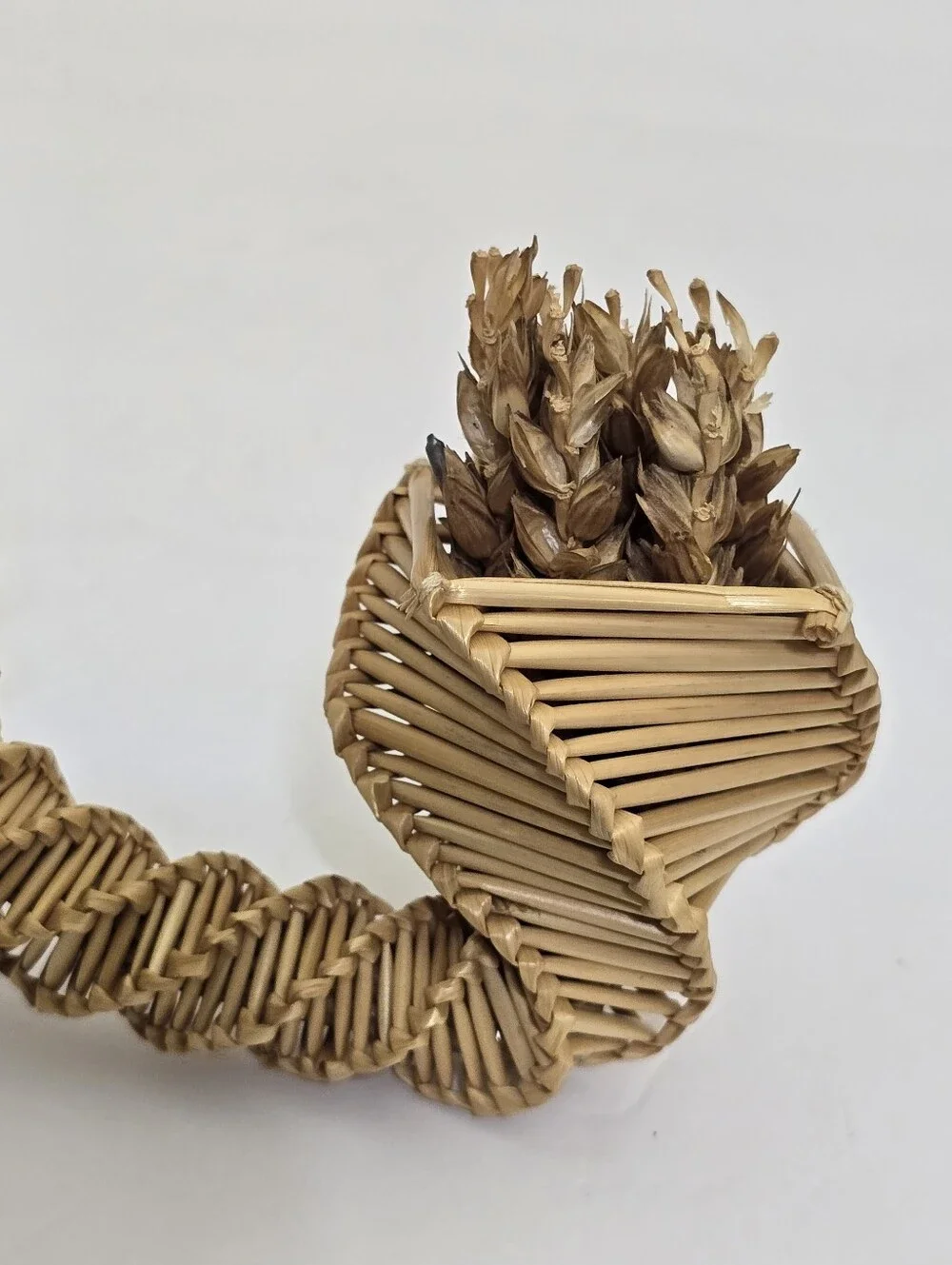 vintage hand woven Traditional Corn Dolly Spiral Cornucopia Straw Woven Decor
